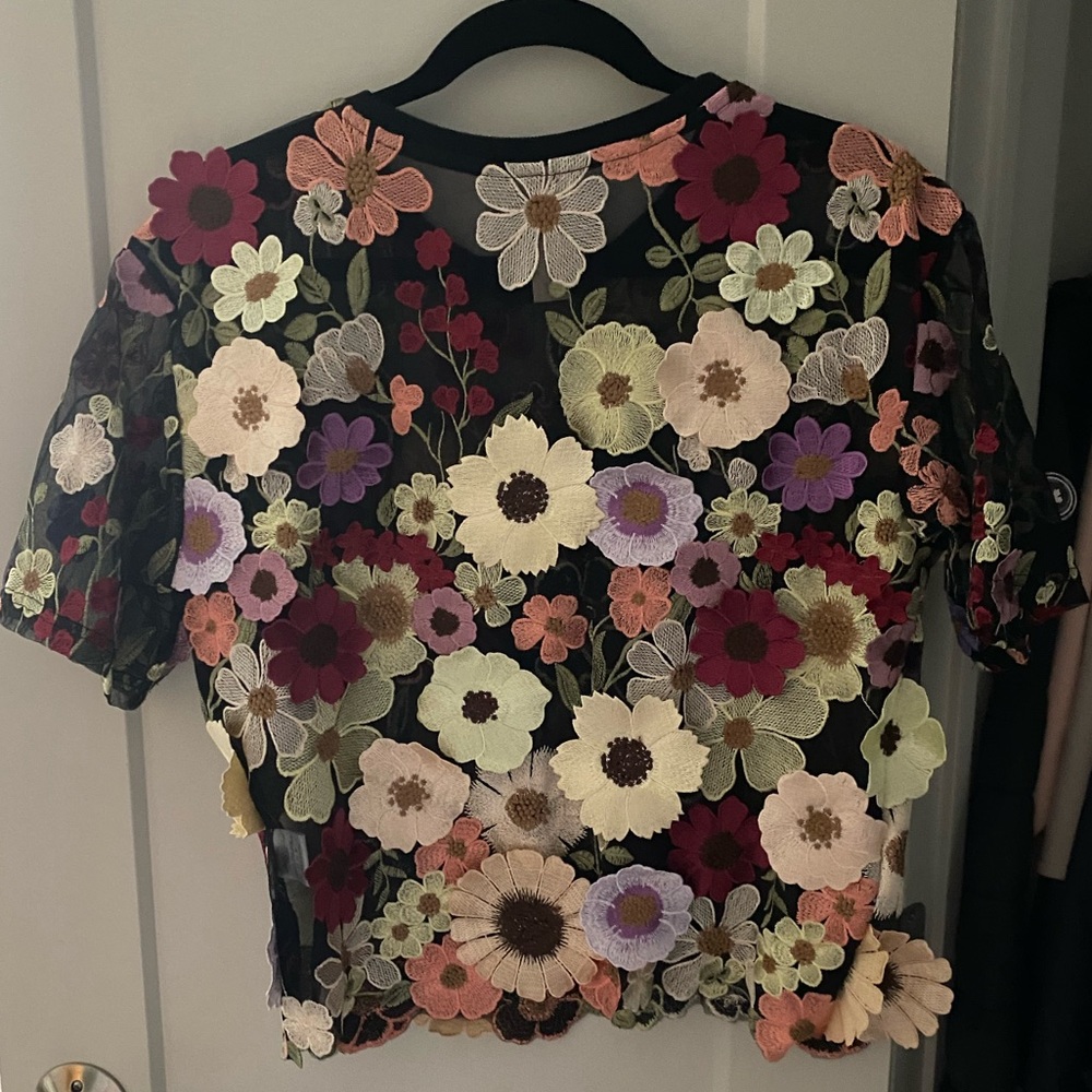 DOLAN Flower Appliqué Sheer Tee